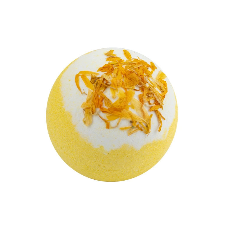 Calendula Dried Flower Bath Bomb – Soothing Calendula-Scented Bath Fizz, Nourishing Salt Soak, with Real Calendula Petals for Gentle Spa Bath