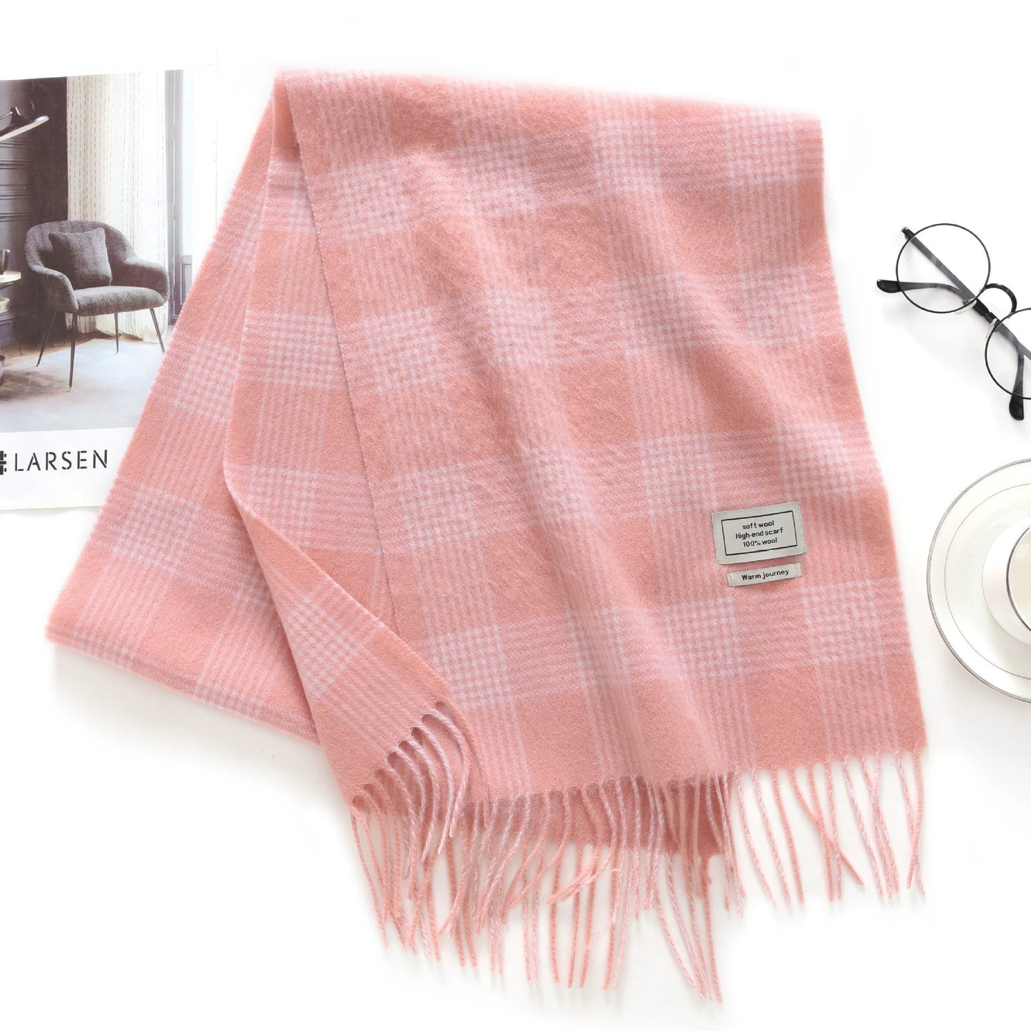 Wool Knitted Plaid Scarf β Soft Warm Winter Fashion Accessory (Camel/Pink Plaid Options)