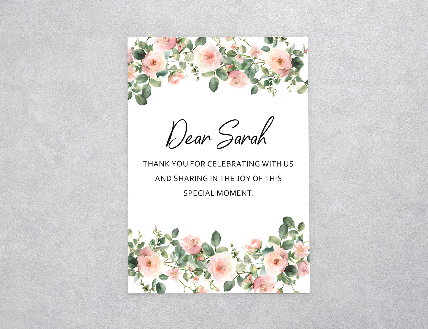 Blush Rose Watercolor Custom Thank You Card
