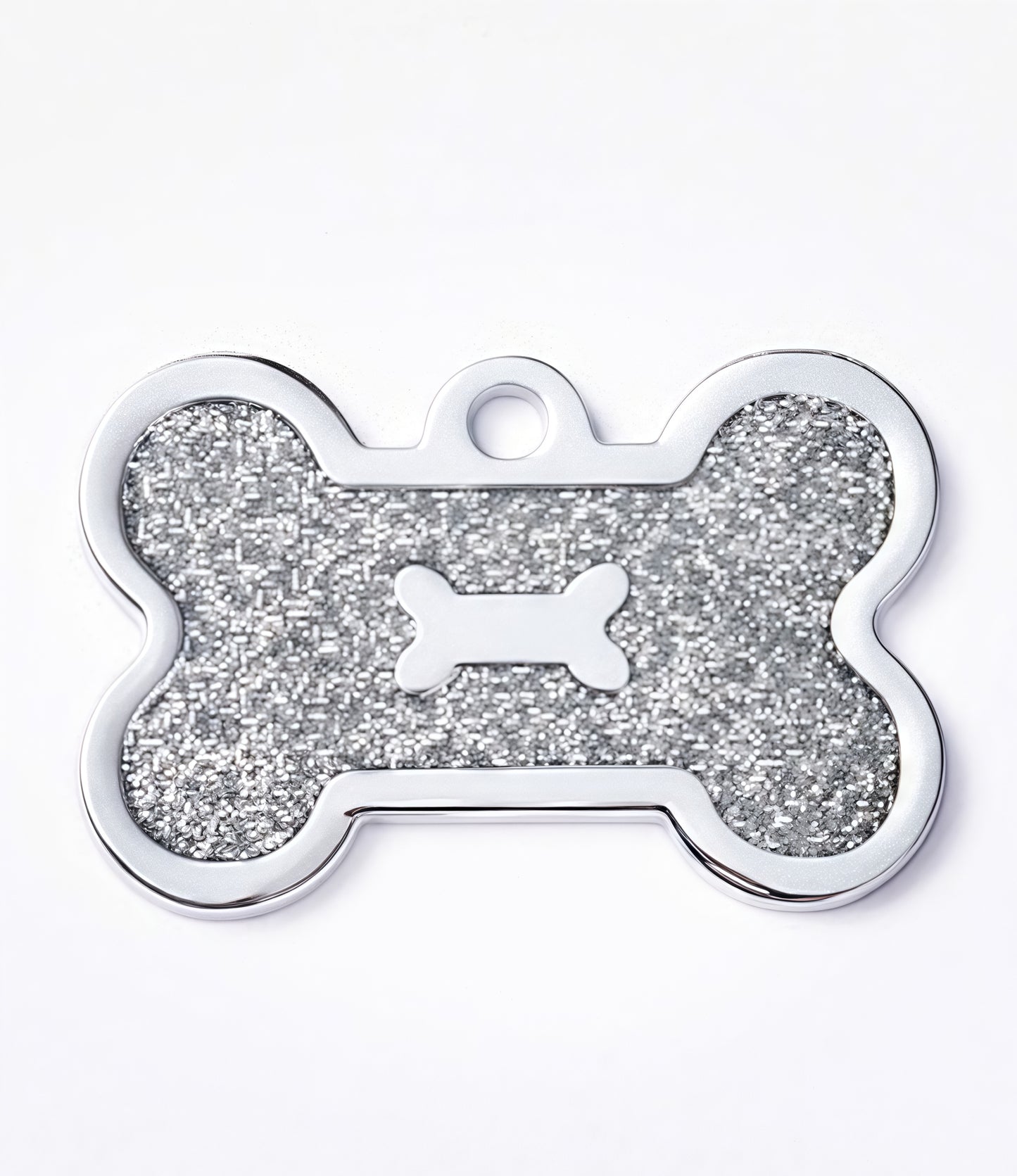 Zinc Alloy Bone-Shaped Pet Tag β Glitter Design Custom Engravable ID Pendant (40x25mm)