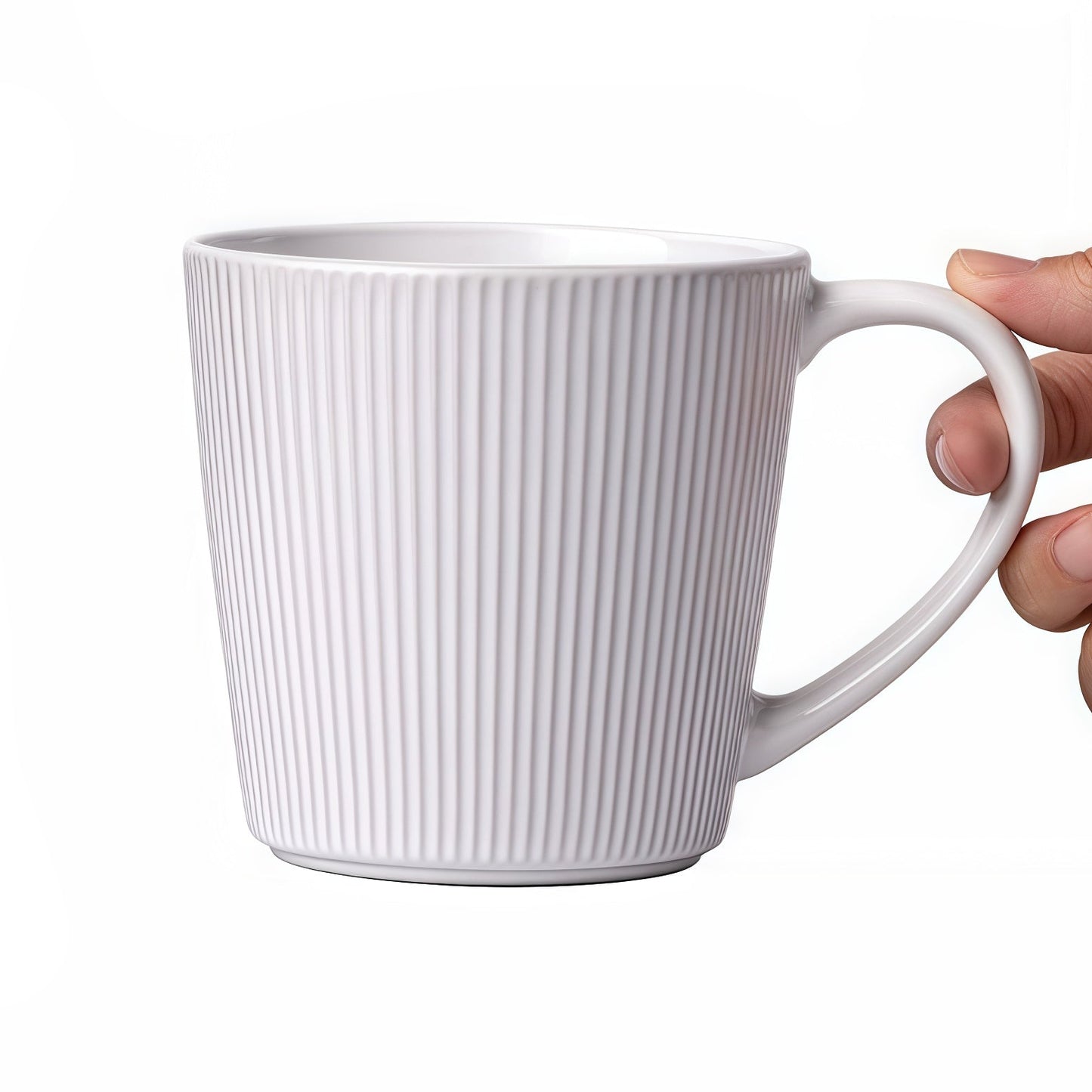 Minimalist Vertical-Ribbed Ceramic Mug – 400ml Capacity (Multiple Neutral Colors)