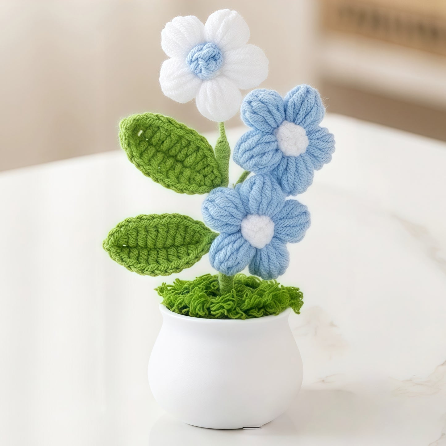 Hand-Knitted Wool Puff Tree Potted Plant (15-17cm) – Office Desktop Decor