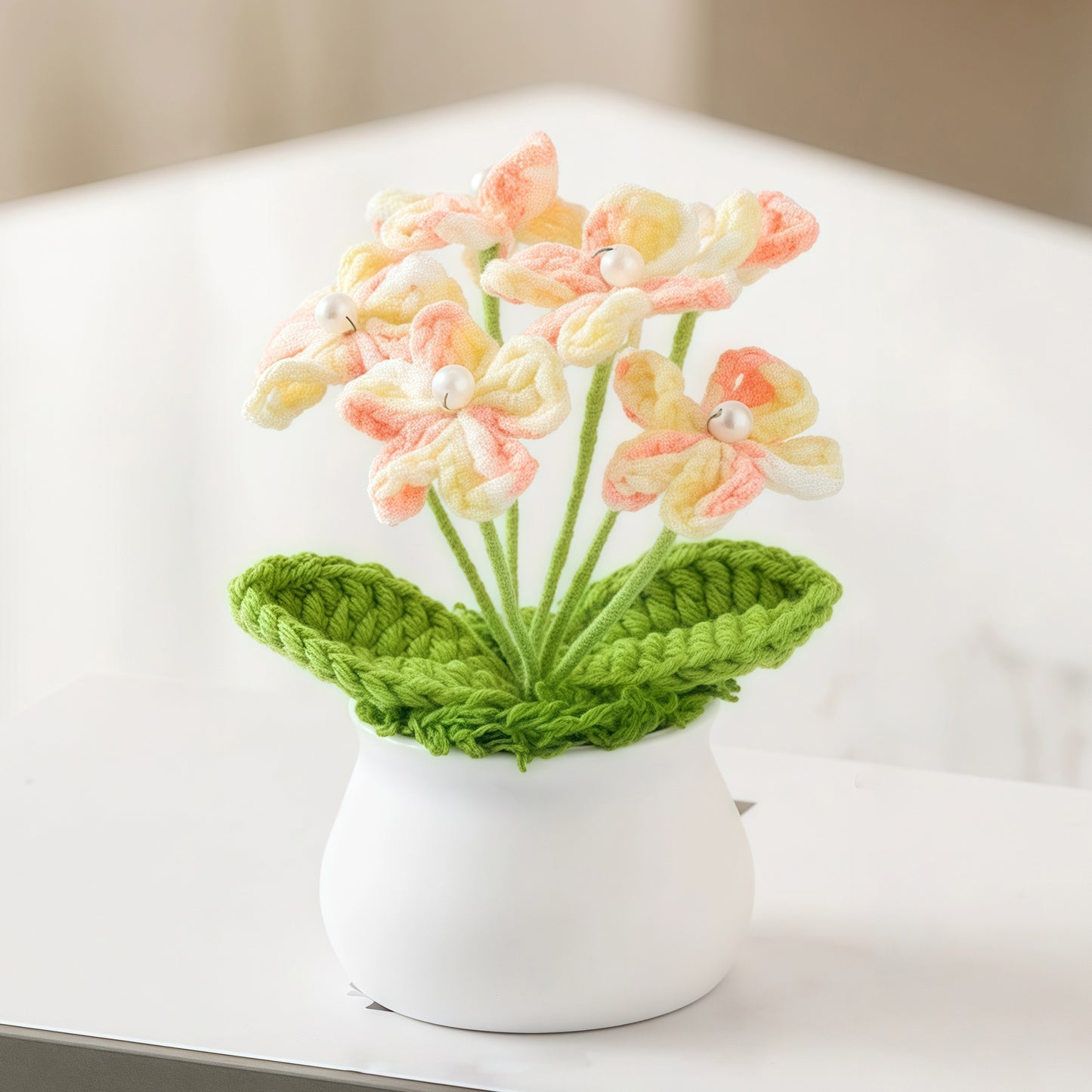 Hand-Knitted Wool Forget-Me-Not Potted Plant (15-17cm) โ Office Desktop Decor