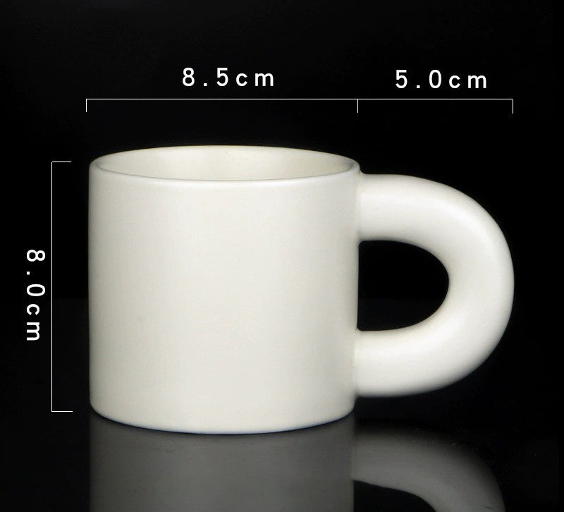 Chubby Big-Handle White Ceramic Mug – 320ml Capacity (Cute Bulky Design)