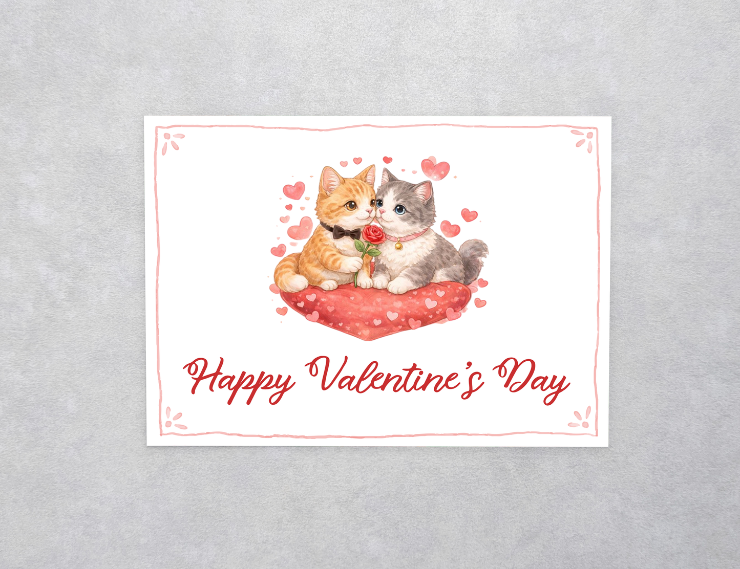 Pet Couple Watercolor Valentine's Day Custom Card