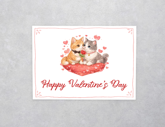 Pet Couple Watercolor Valentine's Day Custom Card