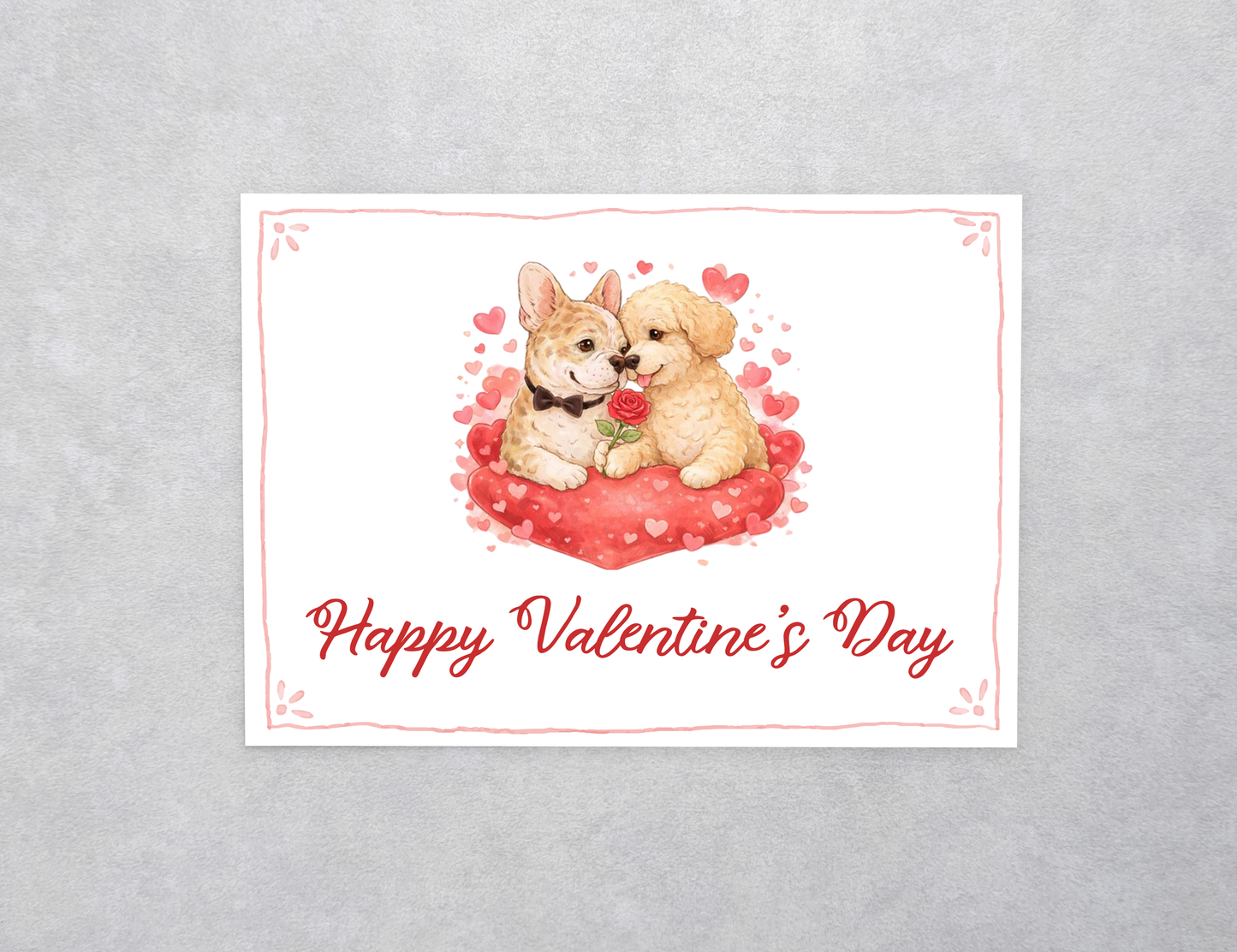 Pet Couple Watercolor Valentine's Day Custom Card