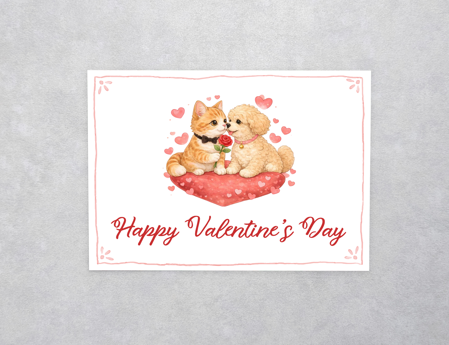 Pet Couple Watercolor Valentine's Day Custom Card