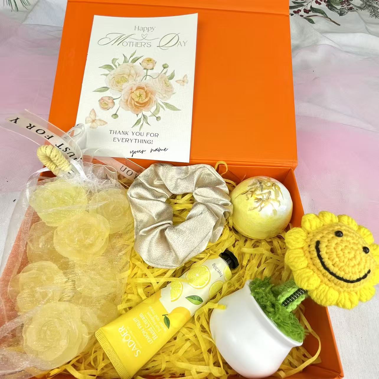 Sunflower Mother's Day Spa Gift Box - Self-Care Gift Set with Lemon Hand Cream, Scrunchie & Bath Bomb - image 1