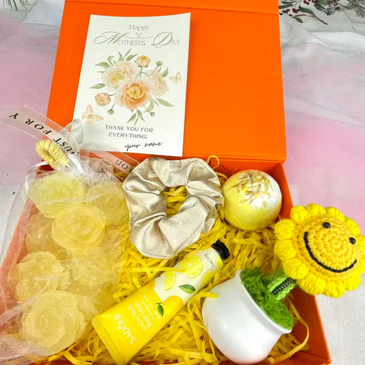 Sunflower Mother's Day Spa Gift Box - Self-Care Gift Set with Lemon Hand Cream, Scrunchie & Bath Bomb - image 1