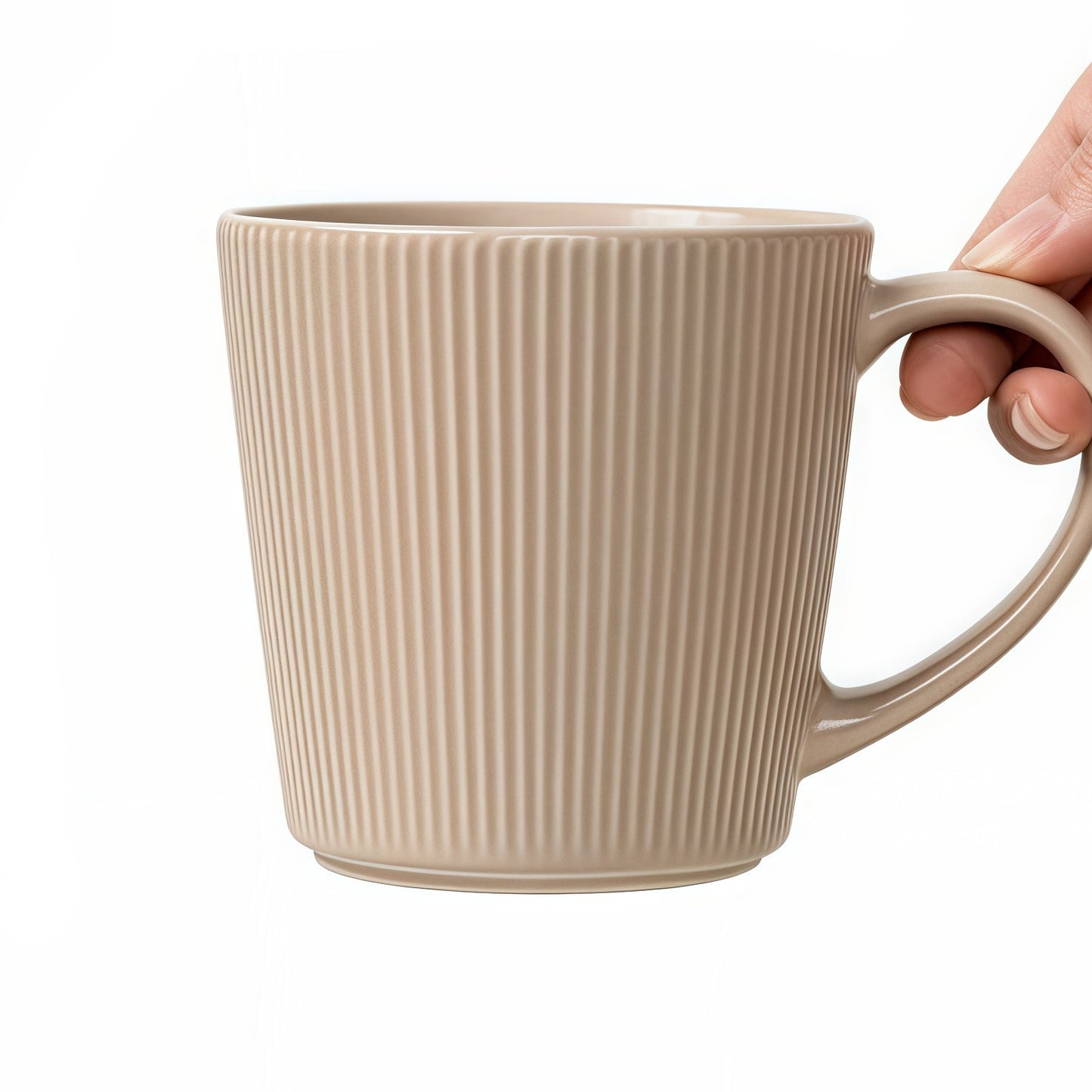 Minimalist Vertical-Ribbed Ceramic Mug – 400ml Capacity (Multiple Neutral Colors)
