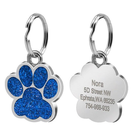 Zinc Alloy Glitter Paw Print Pet Tag – Custom Engravable Blank Dog/Cat ID Pendant (25x27mm)