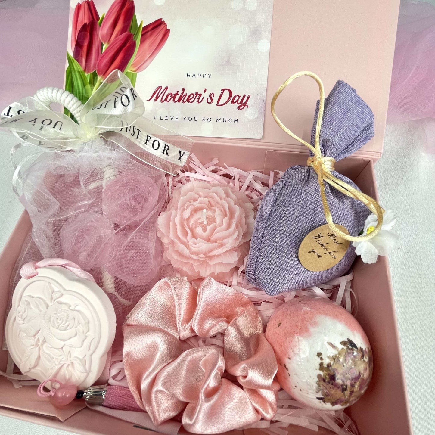 Pink Mother's Day Spa Gift Box - Self-Care Gift Set with Lavender Sachet, Scrunchie & Bath Bomb - image 1
