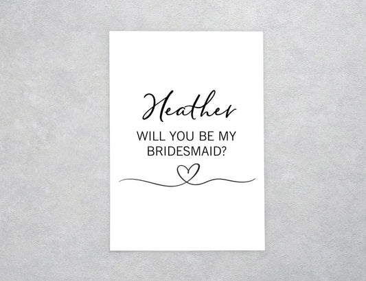 Minimalist Heart Line Bridesmaid Proposal Card