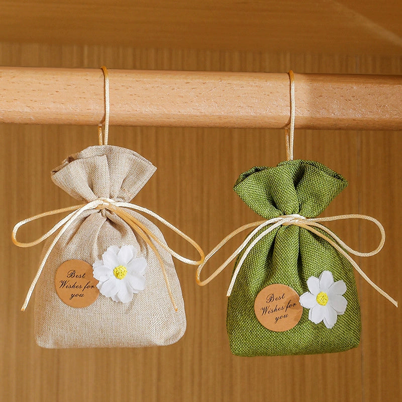 Linen Fabric Scented Sachet – Long-Lasting Fragrance & Odor Eliminator (Multiple Colors with Daisy Decor)