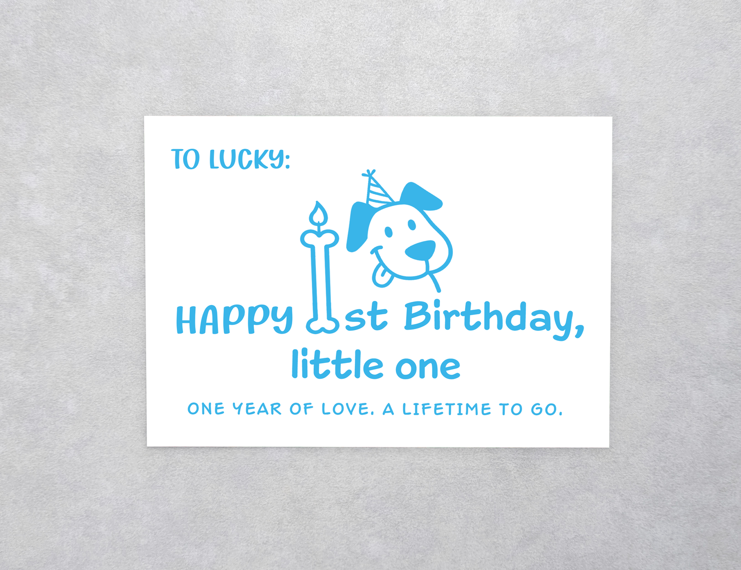 Cartoon Dog & Bone Candle Pet 1st Birthday Card
