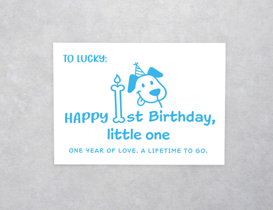 Cartoon Dog & Bone Candle Pet 1st Birthday Card