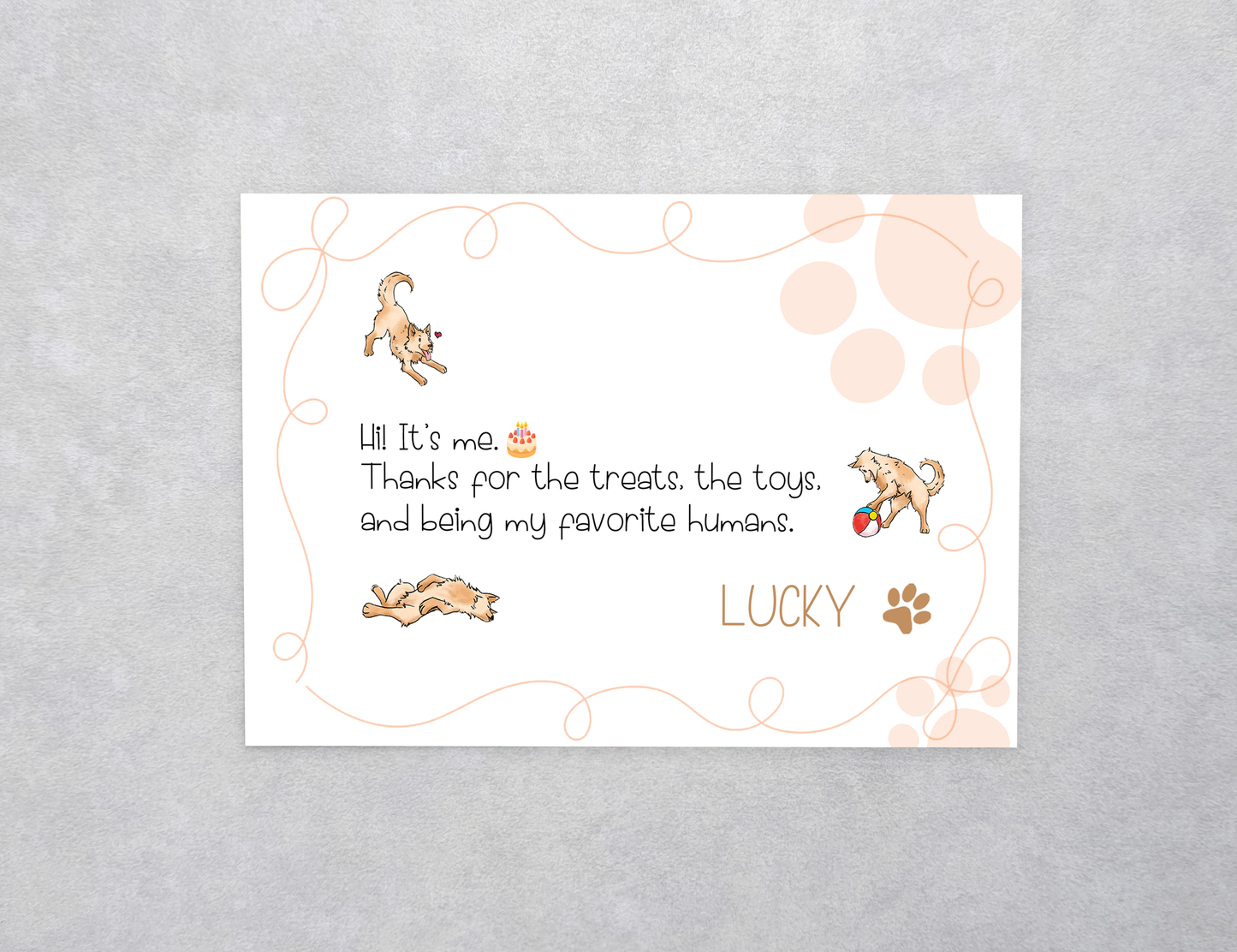 Playful Cartoon Dog & Paw Print Pet Birthday Card