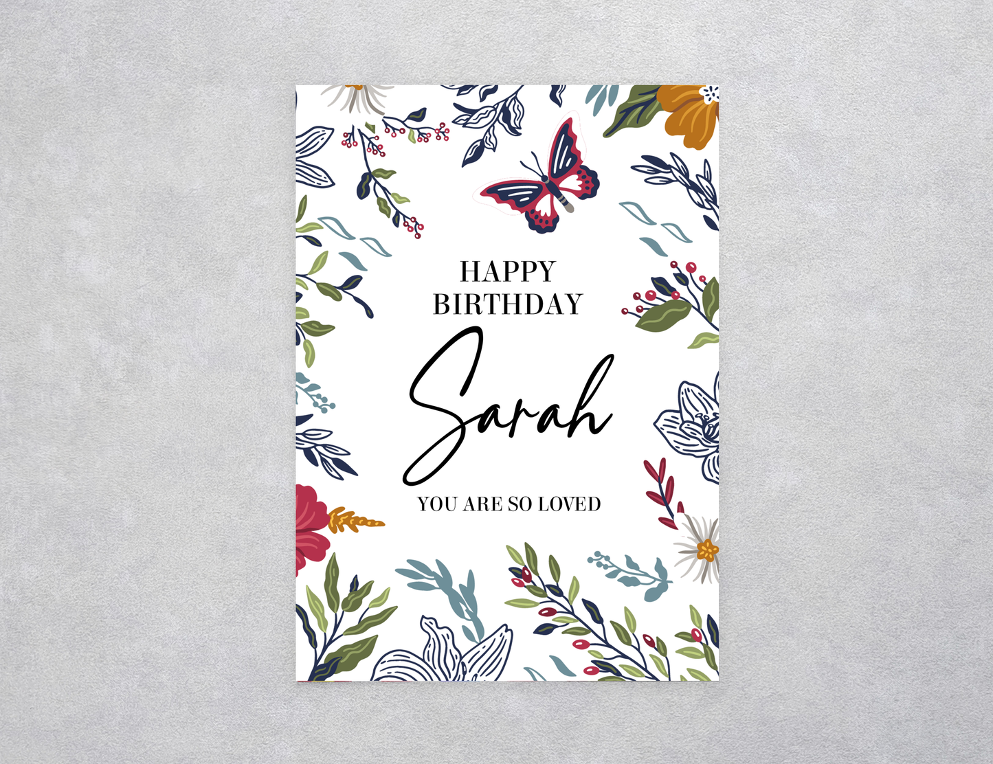 Wildflower & Butterfly Birthday Custom Card
