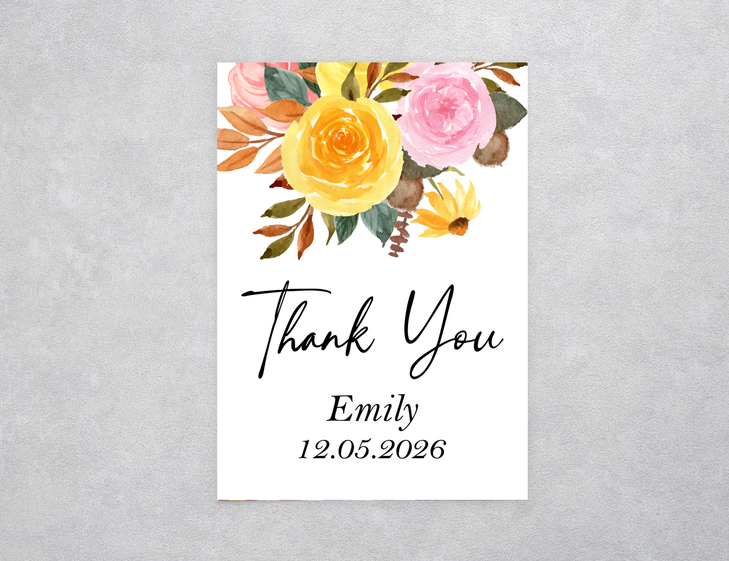 Blush & Yellow Floral Thank You Custom Card