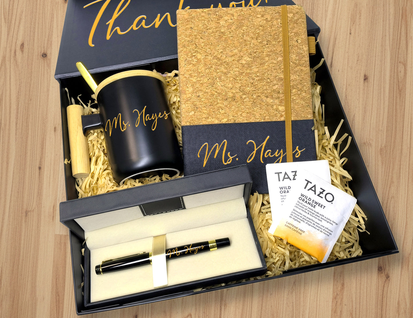 Thank You Teacher Appreciation Gift Box – Premium Black & Gold Curated Set (Large Black Ribbon Box, 31.5×26×10.5cm)