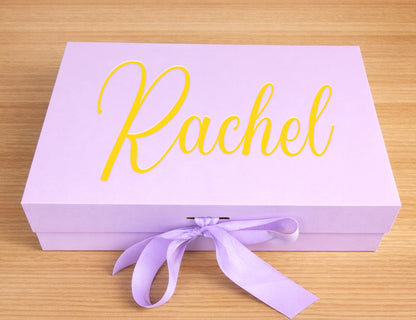 Lavender & Blush Personalized Wedding Guest Gift Box – Curated Self-Care Thank You Set (Medium Purple Ribbon Box, 26×19×8cm)