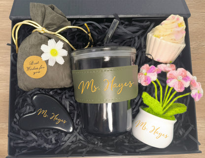 Earthy Neutral Personalized Wedding Guest Gift Box – Curated Self-Care Favor Set (Medium Black Ribbon Box, 26×19×8cm)