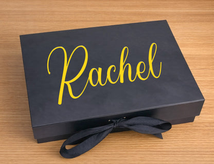 Earthy Neutral Personalized Wedding Guest Gift Box – Curated Self-Care Favor Set (Medium Black Ribbon Box, 26×19×8cm)