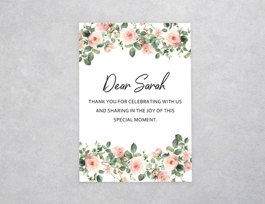 Blush Rose Watercolor Custom Thank You Card