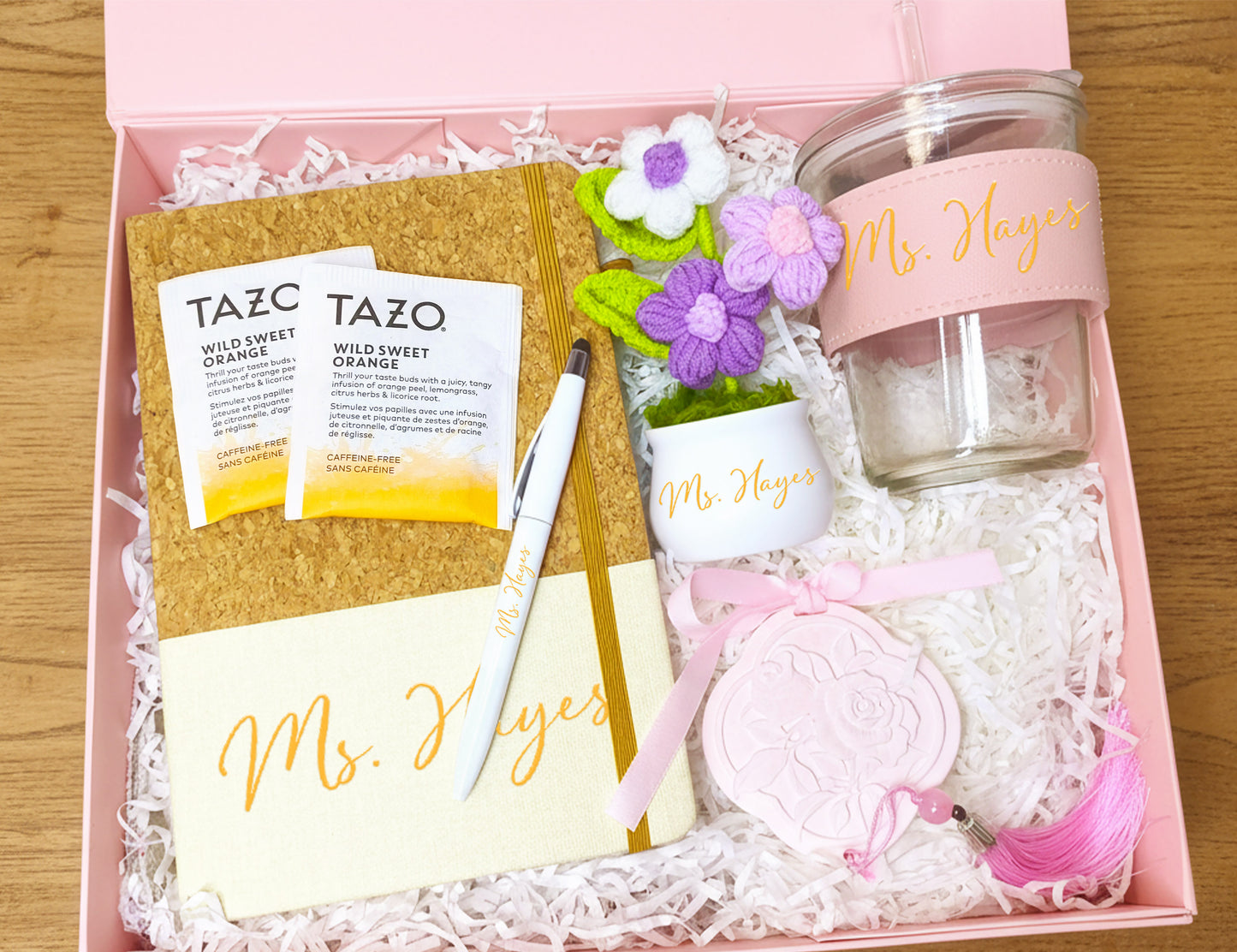 Blush Pink Thank You Teacher Appreciation Gift Box – Customizable Curated Set for Educators (Large Pink Ribbon Box, 31.5×26×10.5cm)
