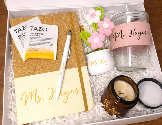 Thank You Teacher Appreciation Gift Box – Customizable Set for Educators (Large White Ribbon Box, 31.5×26×10.5cm)