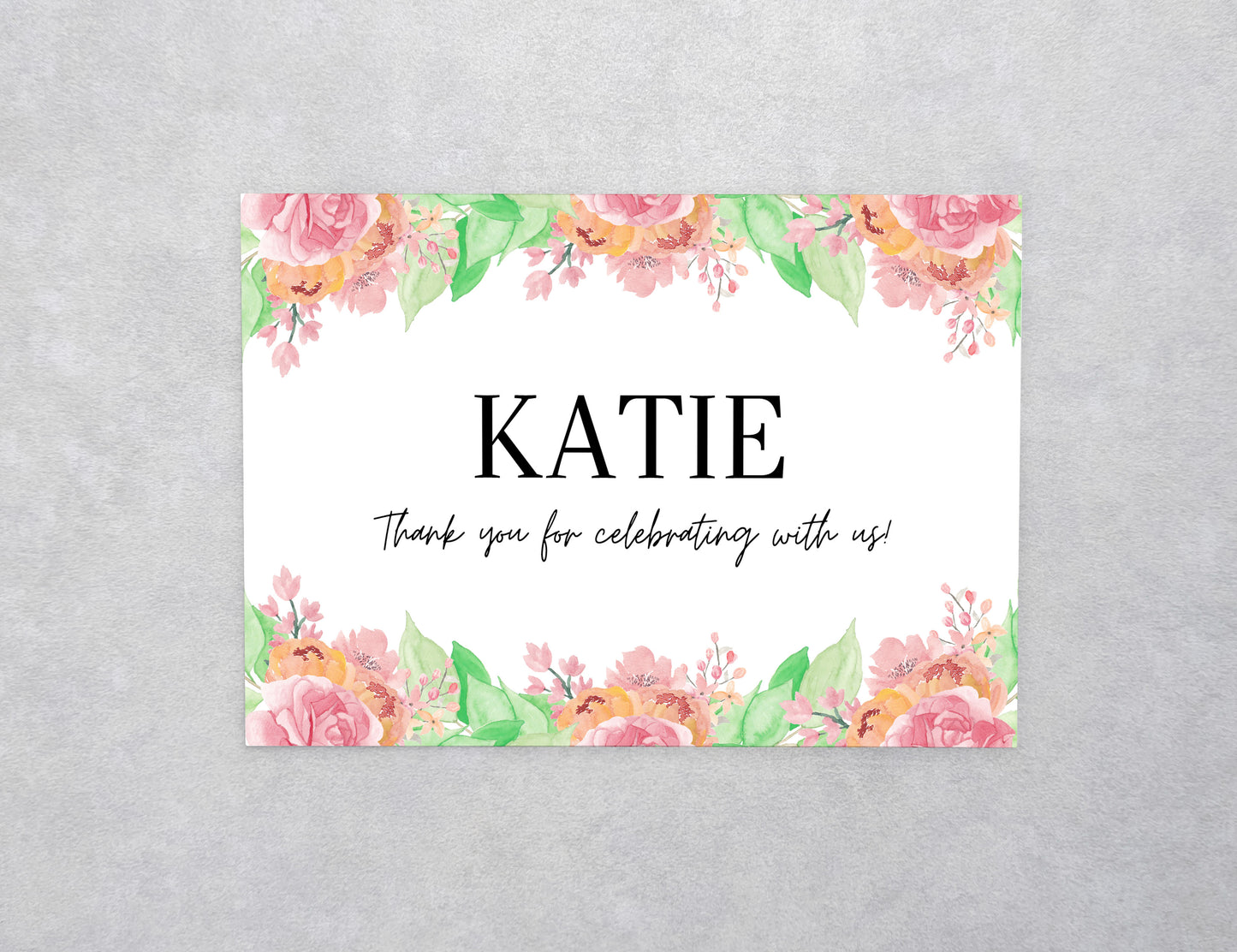Blush & Peach Watercolor Floral Custom Thank You Card