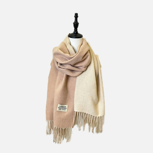 200×67CM Cashmere Brushed Plain Scarf with Fringe – Two-Tone Winter Warm Fashion Accessory