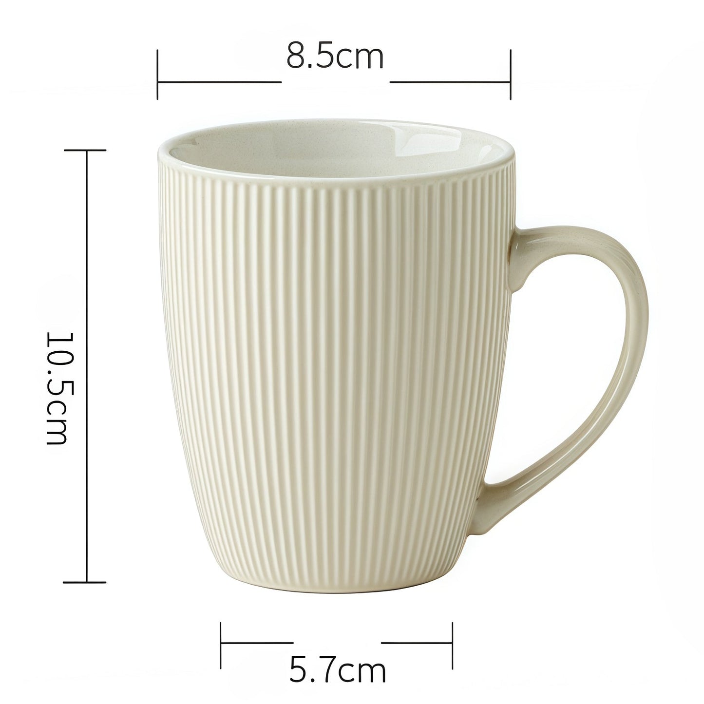 Drum-Shaped Light White Ribbed Ceramic Mug – 375ml Capacity