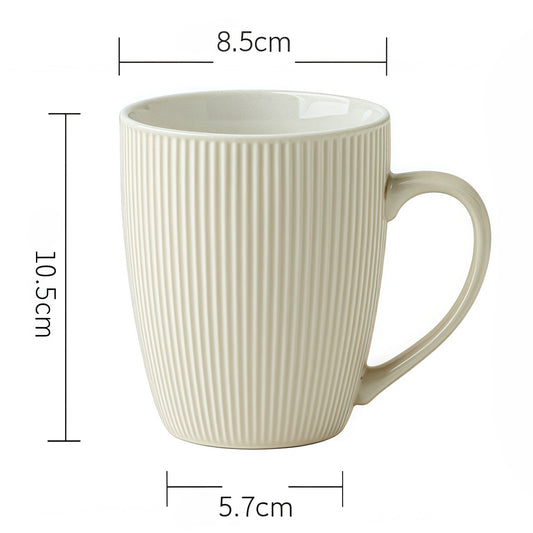 Drum-Shaped Light White Ribbed Ceramic Mug – 375ml Capacity
