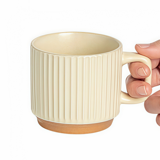 240ml Ribbed Ceramic Mug – Multiple Color Options (Cream/Brown/Pearlescent White/Black)