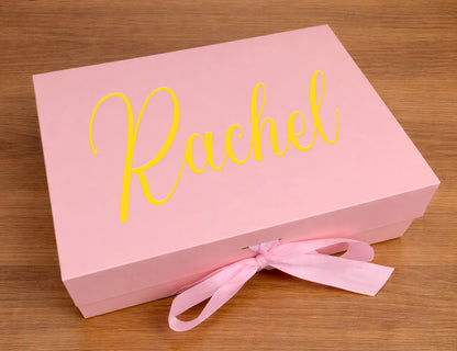 Blush Pink Personalized Wedding Guest Gift Box – Curated Self-Care Thank You Set (Medium Pink Ribbon Box, 26×19×8cm)
