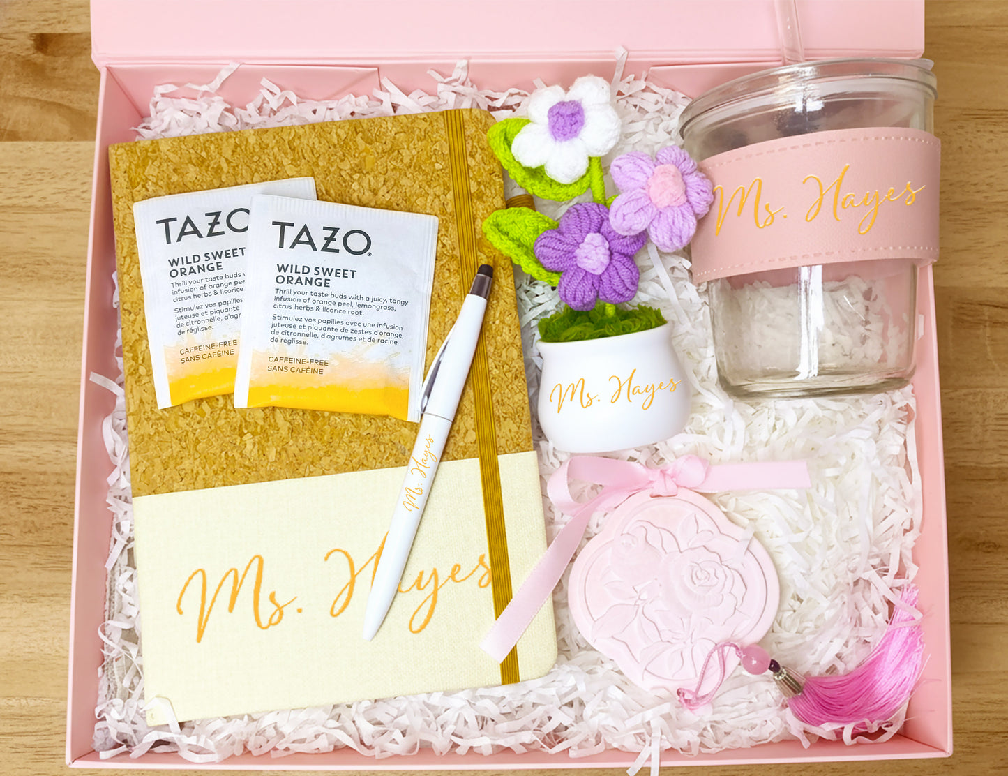 Blush Pink Thank You Teacher Appreciation Gift Box – Customizable Curated Set for Educators (Large Pink Ribbon Box, 31.5×26×10.5cm)