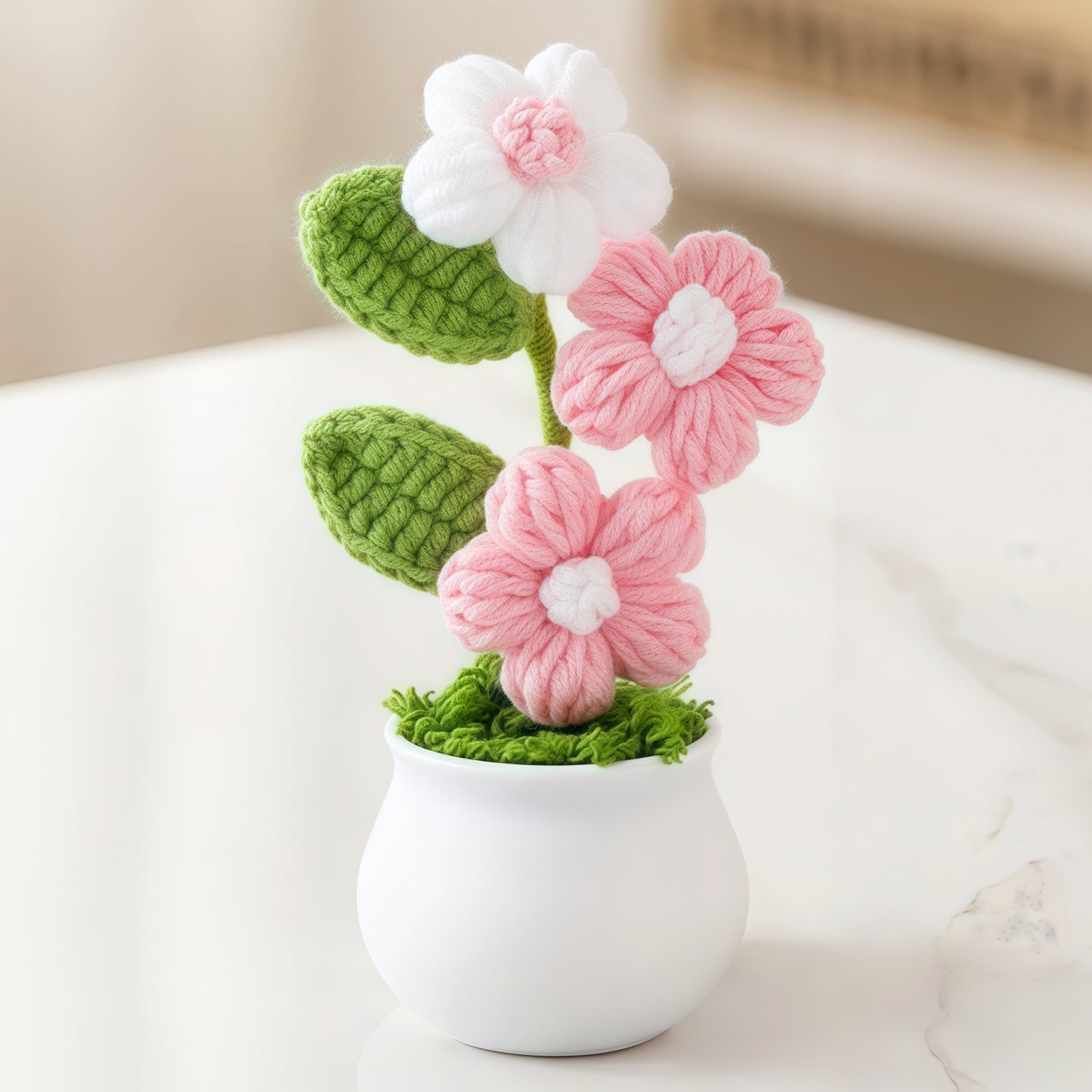 Hand-Knitted Wool Puff Tree Potted Plant (15-17cm) – Office Desktop Decor