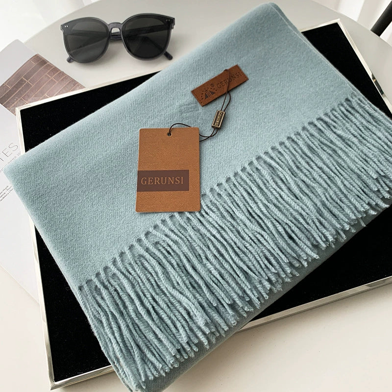 190×70cm Minimalist Solid-Color Warp-Knit Scarf – Soft Light Blue Winter Warm Accessory