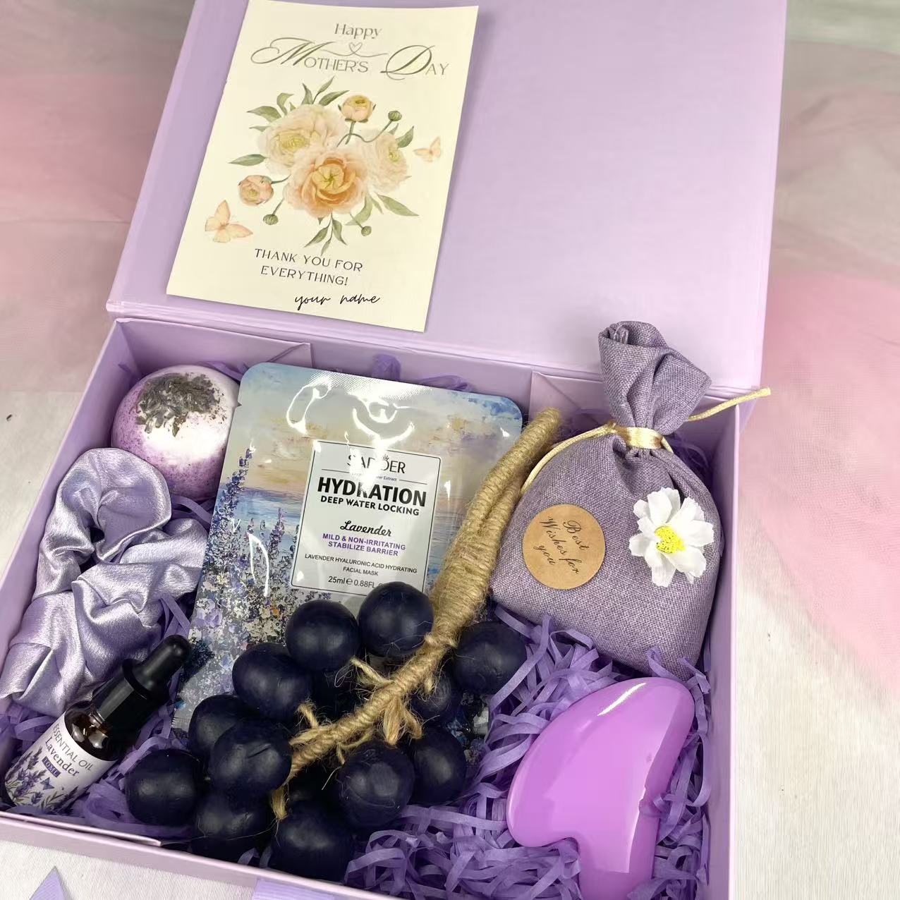 Lavender Mother's Day Spa Gift Box - Self-Care Gift Set with Face Mask, Gua Sha & Bath Bomb - image 1