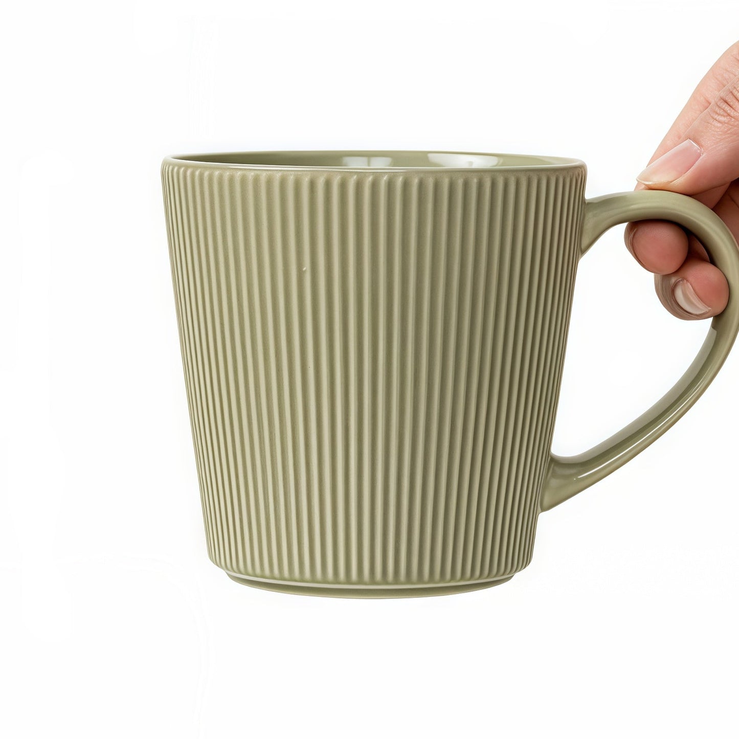 Minimalist Vertical-Ribbed Ceramic Mug – 400ml Capacity (Multiple Neutral Colors)