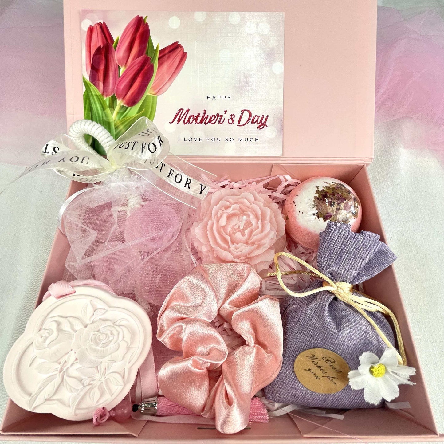 Pink Mother's Day Spa Gift Box - Self-Care Gift Set with Lavender Sachet, Scrunchie & Bath Bomb - image 2