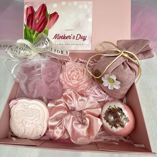 Blush Pink Mother's Day Spa Gift Box - Self-Care Gift Set with Floral Soap, Scrunchie & Bath Bomb - image 1