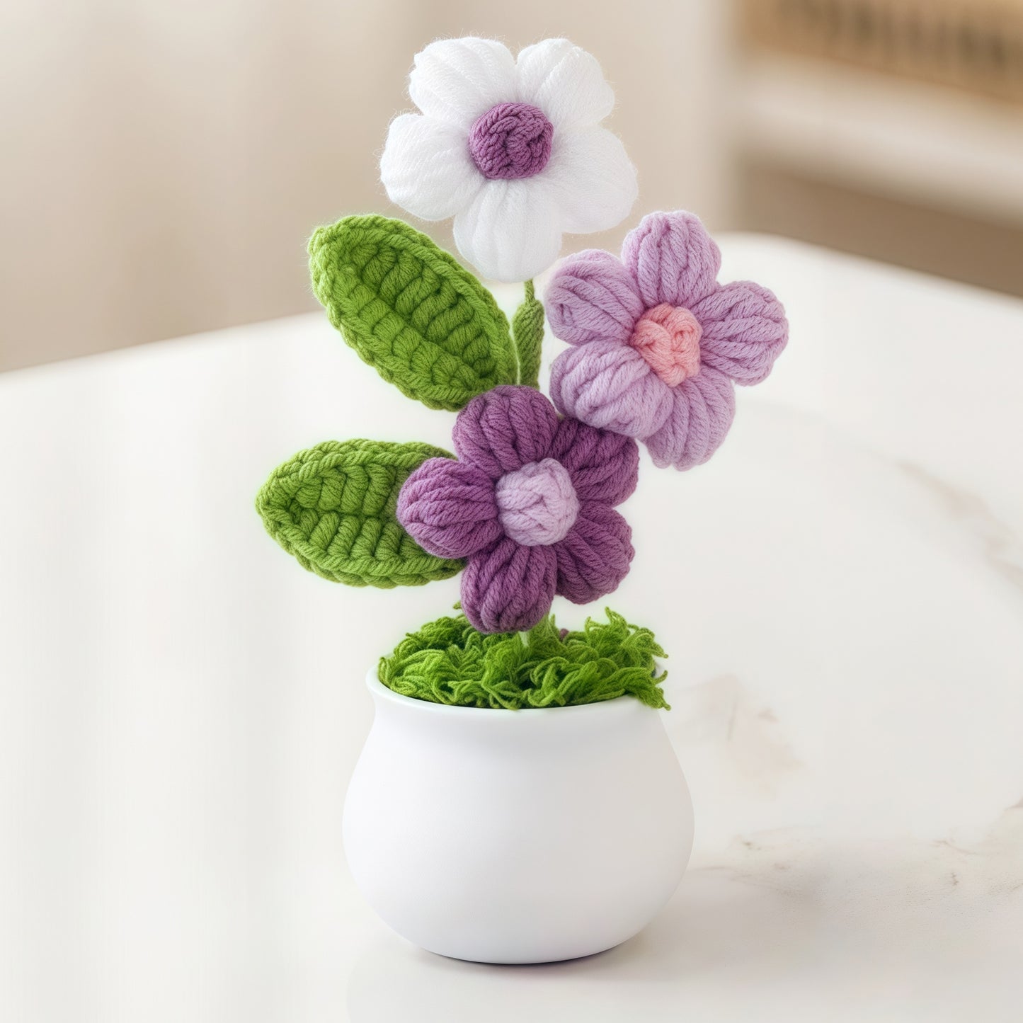 Hand-Knitted Wool Puff Tree Potted Plant (15-17cm) – Office Desktop Decor