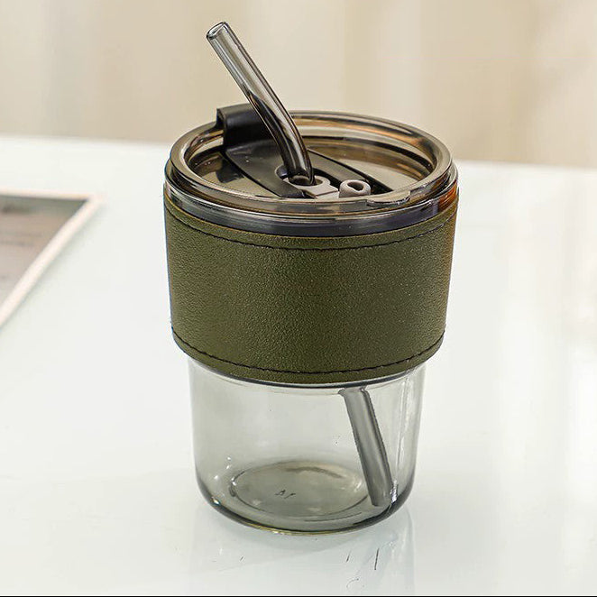 Aesthetic 400ml Glass Tumbler with Straw, Lid & Insulated Sleeve
