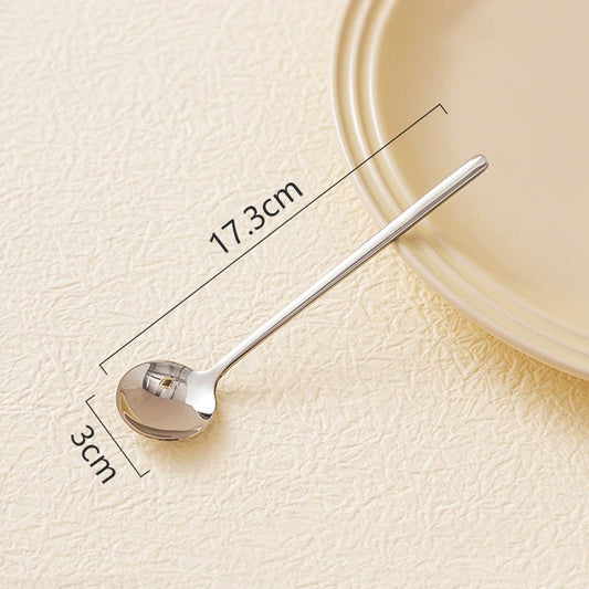 Metal Small Round Coffee Spoon (17.3cm Long Handle) – Stainless Steel, Multiple Color Options