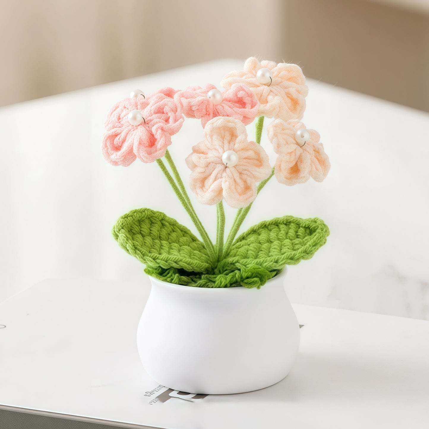 Hand-Knitted Wool Forget-Me-Not Potted Plant (15-17cm) – Office Desktop Decor