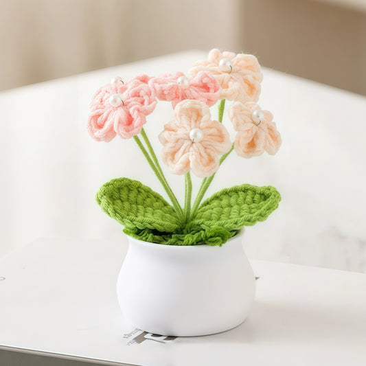 Hand-Knitted Wool Forget-Me-Not Potted Plant (15-17cm) – Office Desktop Decor