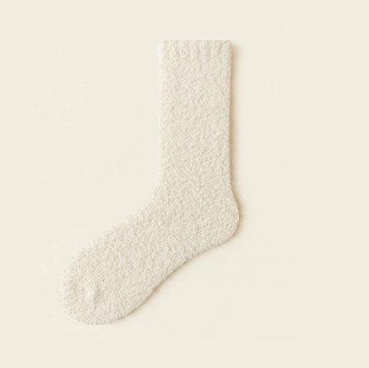 Solid-Color Coral Fleece Mid-Calf Socks for Women – Acetate Fiber Material (Neutral Color Options)